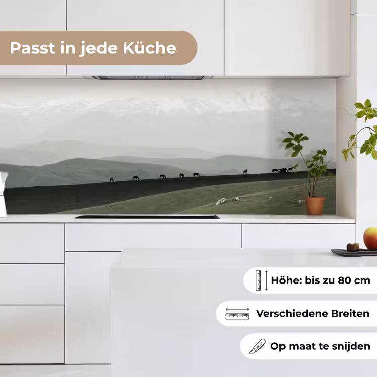 Grijs - Berg - Paarden keuken achterwand 2 middel -sfeer4_DE