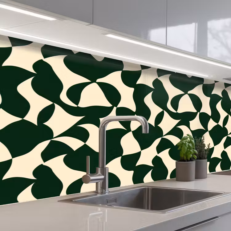 Groen - Organische vlakken - Crème keuken achterwand 2 middel 871 -3d_schuin