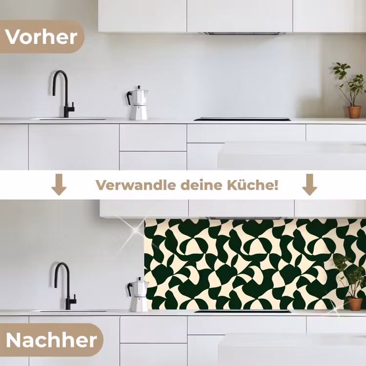 Groen - Organische vlakken - Crème keuken achterwand 2 middel 871 -voor-na_DE