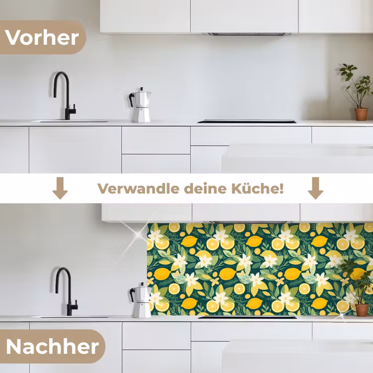 Groen - Bloemen - Citroenpartjes keuken achterwand 2 middel 871 -voor-na_DE