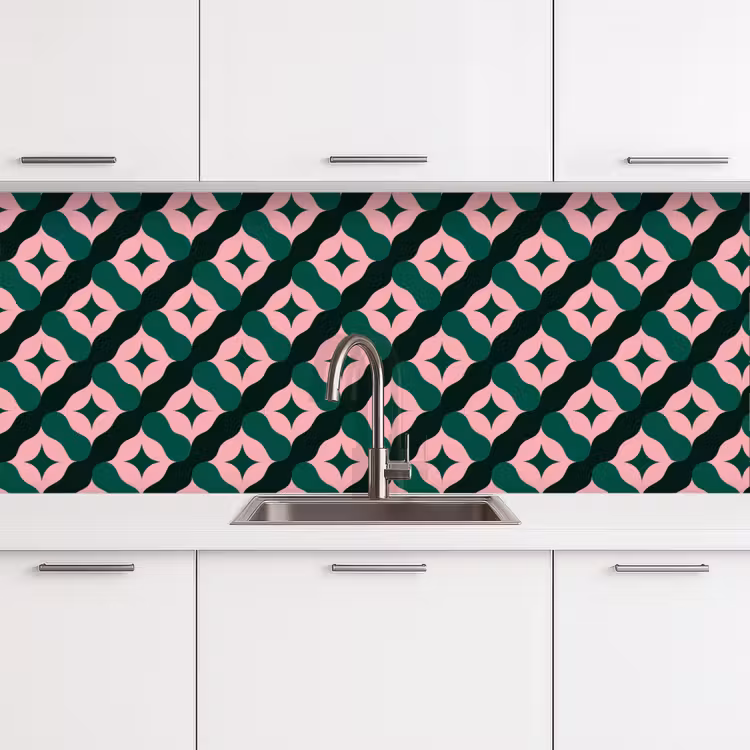 Groen - Roze - Retro - Sterren keuken achterwand 2 middel 871 -3d