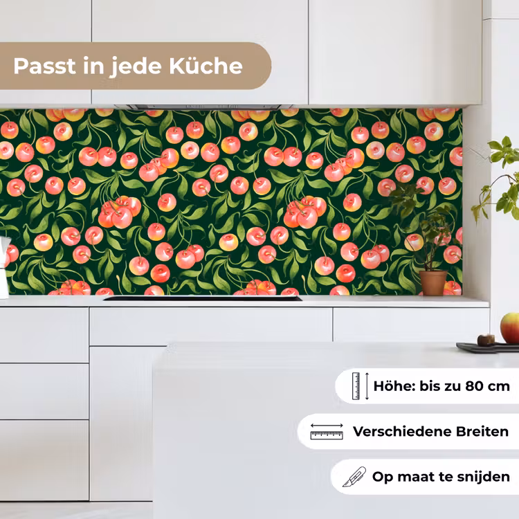 Groen - Rood - Kersen - Bladeren keuken achterwand 2 middel 871 -sfeer4_DE