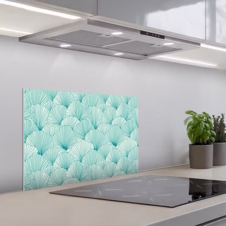 Groen - Wit - Ginko - Getekend - Textuur keuken achterwand spatscherm klein 900 -3d_schuin