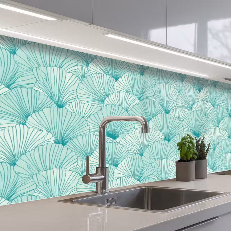 Groen - Wit - Ginko - Getekend - Textuur keuken achterwand 2 middel 871 -3d_schuin