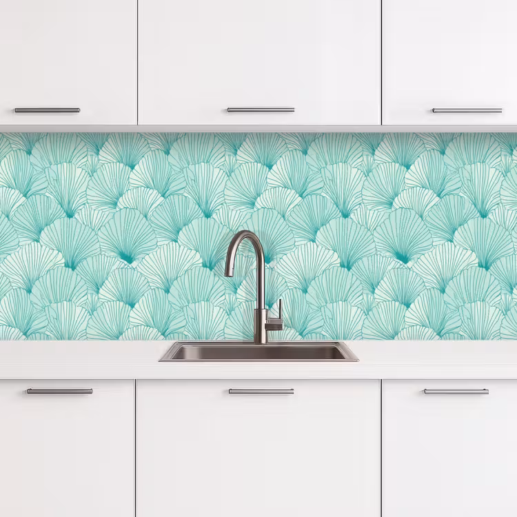 Groen - Wit - Ginko - Getekend - Textuur keuken achterwand 2 middel 871 -3d