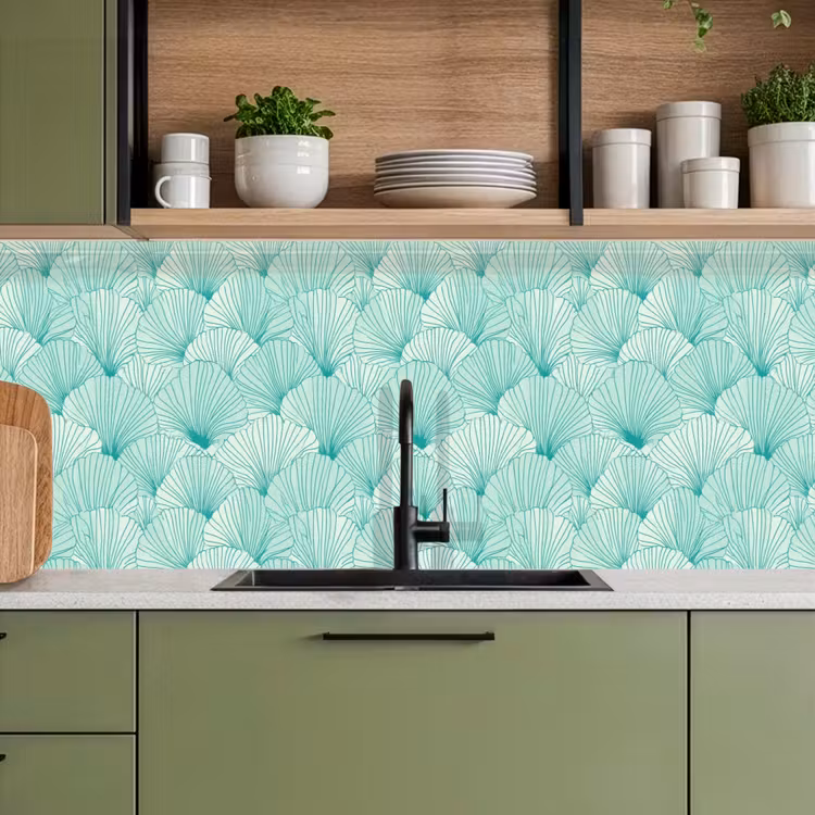 Groen - Wit - Ginko - Getekend - Textuur keuken achterwand 2 middel 871 -sfeer3