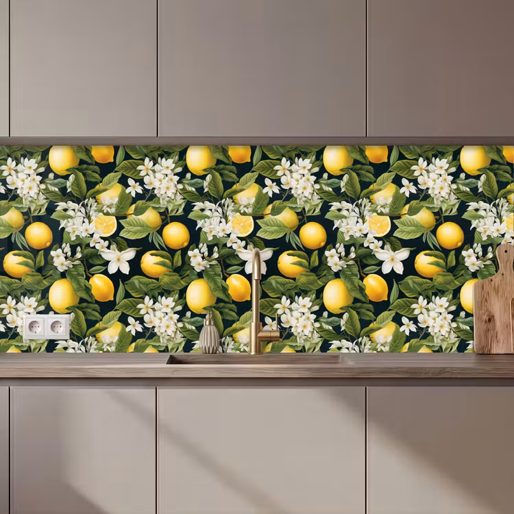 Hangende - Citroenen - Witte - Bloemetjes keuken achterwand 2 middel 871 zz_3dshopping