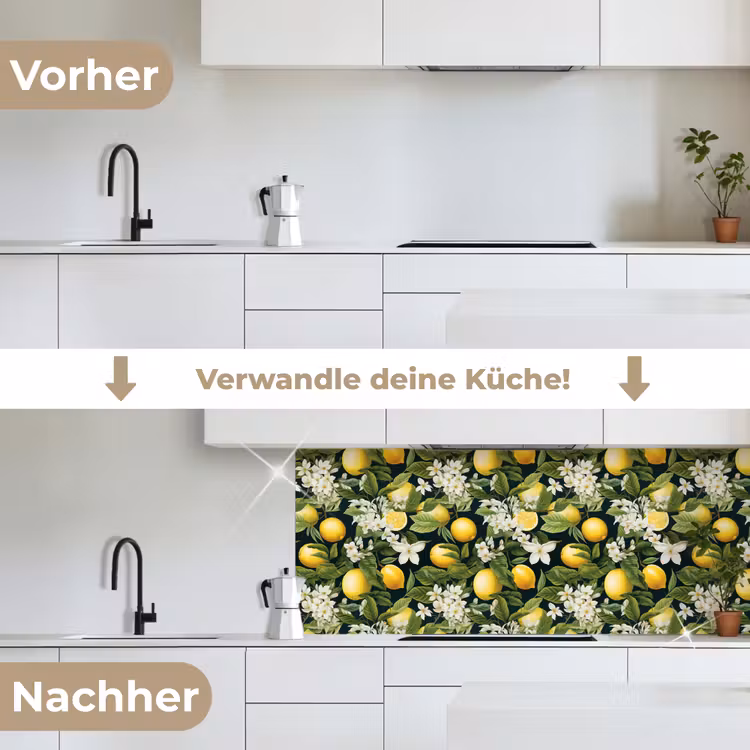 Hangende - Citroenen - Witte - Bloemetjes keuken achterwand 2 middel 871 -voor-na_DE
