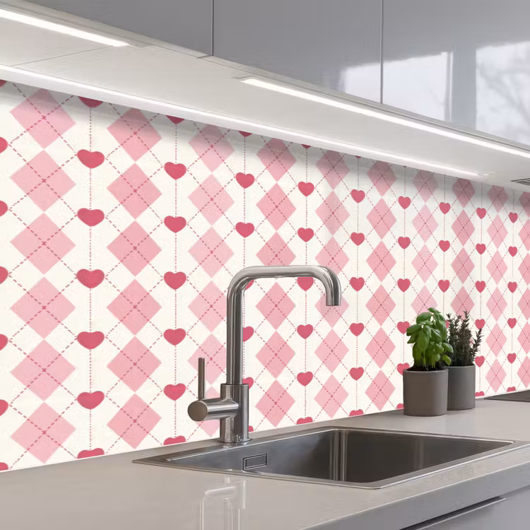 Ruiten - Klassiek - Roze - Wit keuken achterwand 2 middel 871 -3d_schuin