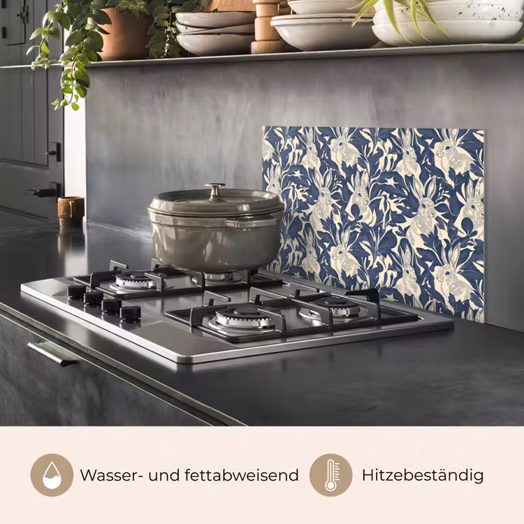 Hazen - Bladeren - Patroon - Blauw - Beige keuken achterwand spatscherm klein 900 -usp_DE