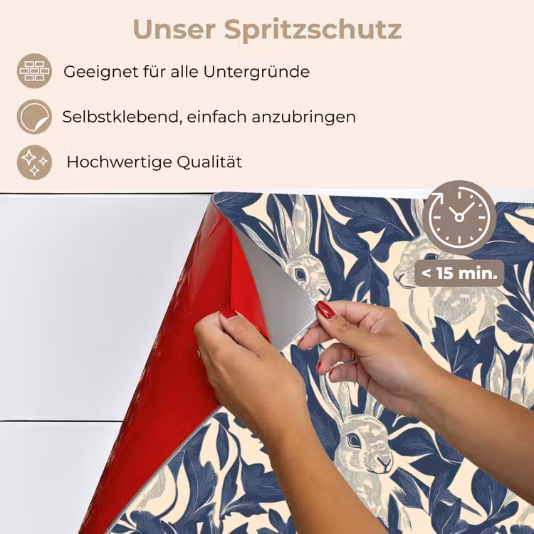 Hazen - Bladeren - Patroon - Blauw - Beige keuken achterwand spatscherm klein 900 -spatscherm_DE