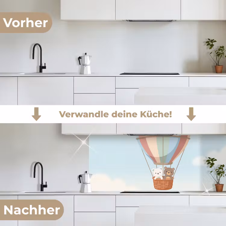 Luchtballon - Beren - Pastel keuken achterwand 2 middel -voor-na_DE