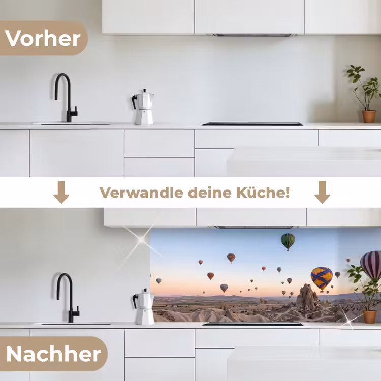 Luchtballonnen - Rotsen - Zonsopgang keuken achterwand 2 middel -voor-na_DE