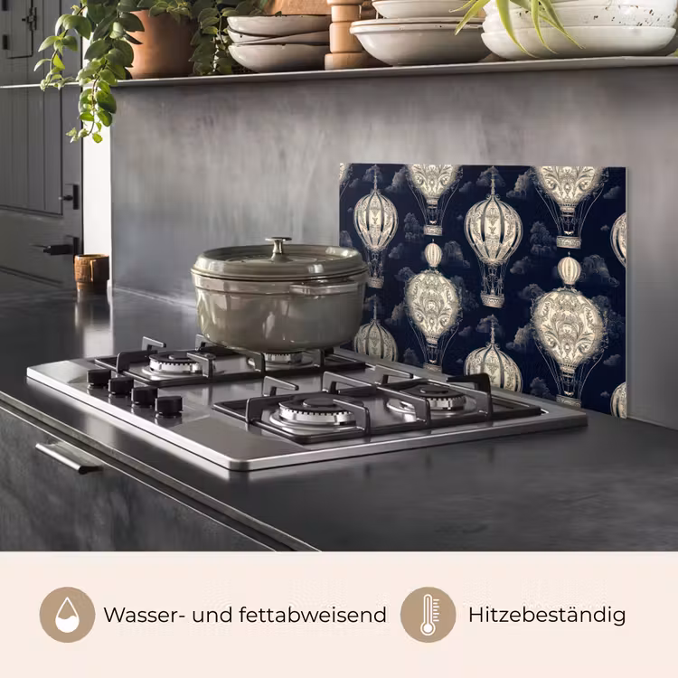 Luchtballonnen - Wolken - Patroon - Donkerblauw keuken achterwand spatscherm klein 900 -usp_DE