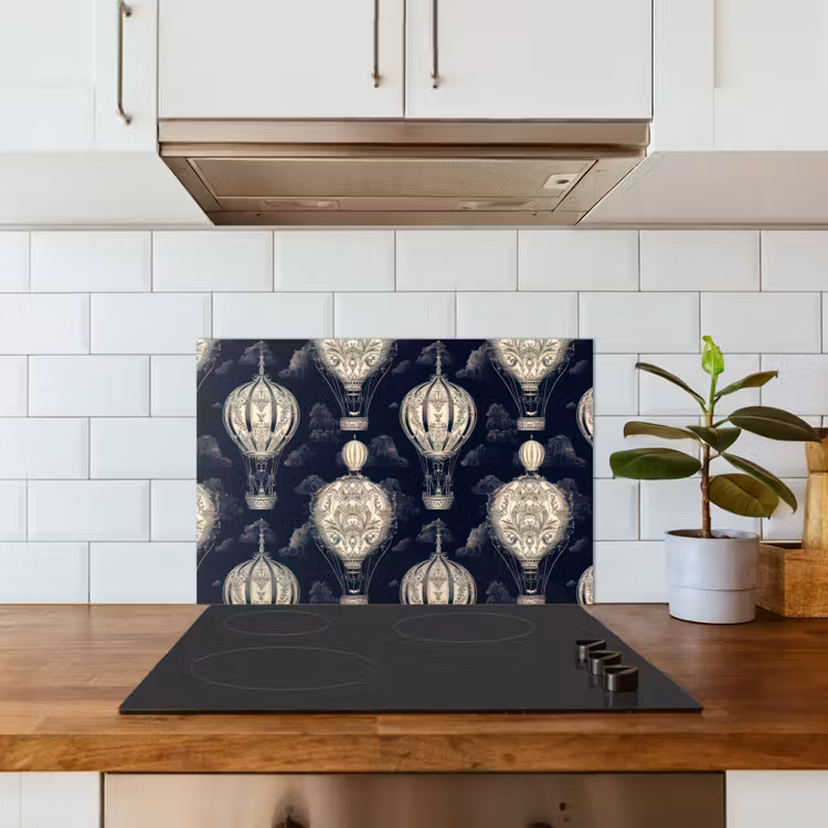 Luchtballonnen - Wolken - Patroon - Donkerblauw keuken achterwand spatscherm klein 900 -sfeer2