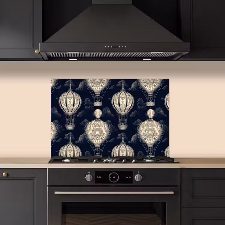Luchtballonnen - Wolken - Patroon - Donkerblauw keuken achterwand spatscherm klein 900 -sfeer1