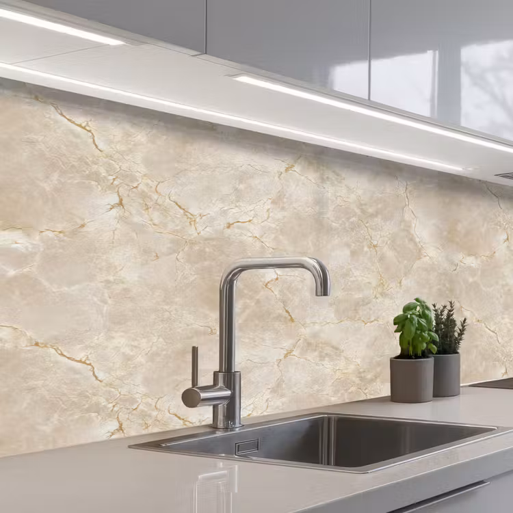 Lichtbeige - Marmer - Aders keuken achterwand 2 middel 871 -3d_schuin