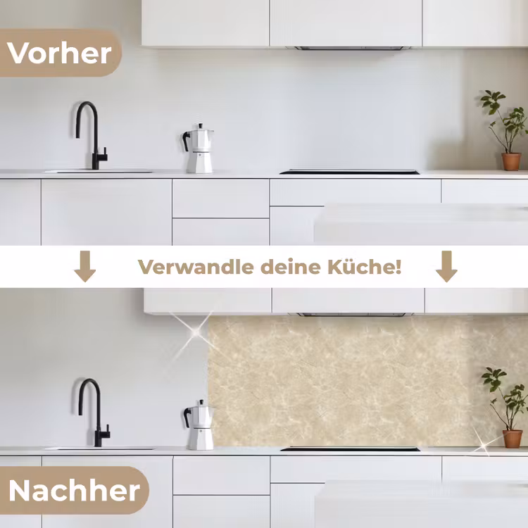 Lichtbeige - Marmer - Diffusie adering keuken achterwand 2 middel 871 -voor-na_DE