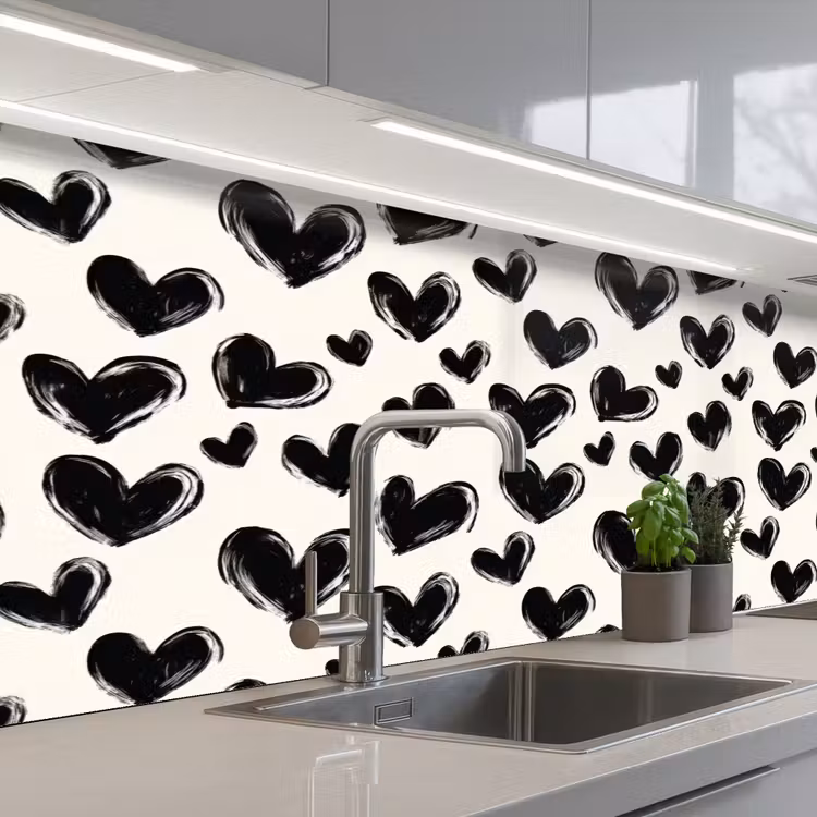Hartjes - Patroon - Zwart keuken achterwand 2 middel 871 -3d_schuin