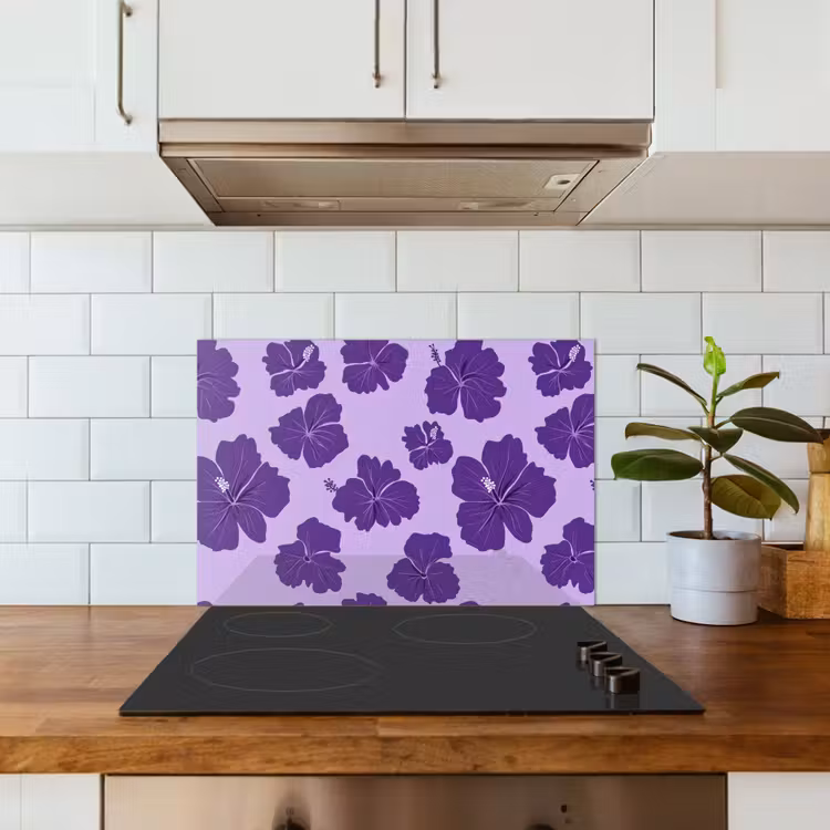 Hibiscus - Bloemen - Paars keuken achterwand spatscherm klein 900 -sfeer2