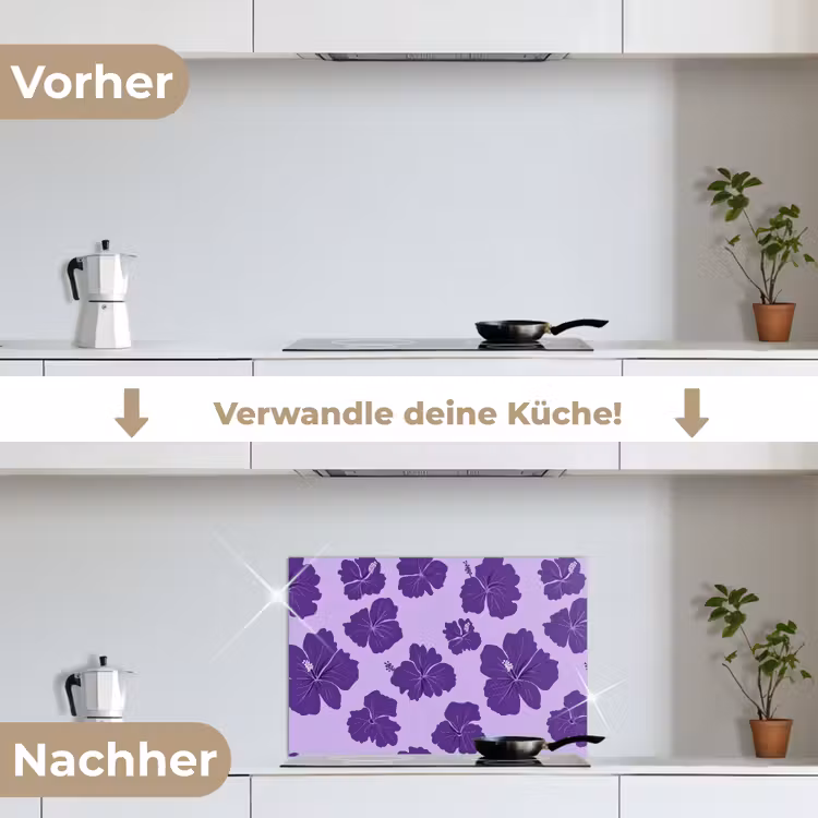 Hibiscus - Bloemen - Paars keuken achterwand spatscherm klein 900 -voor_na_DE