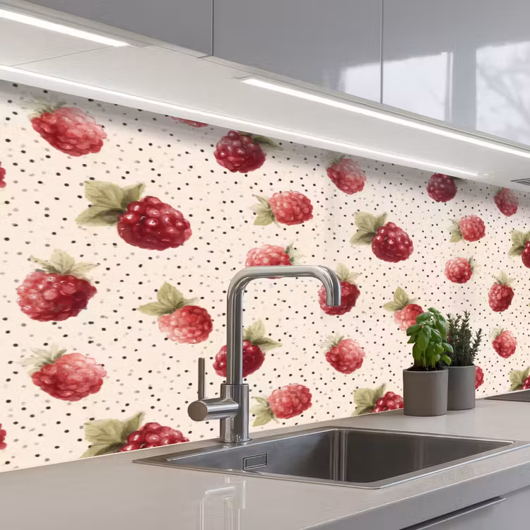 Framboos - Stippen - Rood keuken achterwand 2 middel 871 -3d_schuin