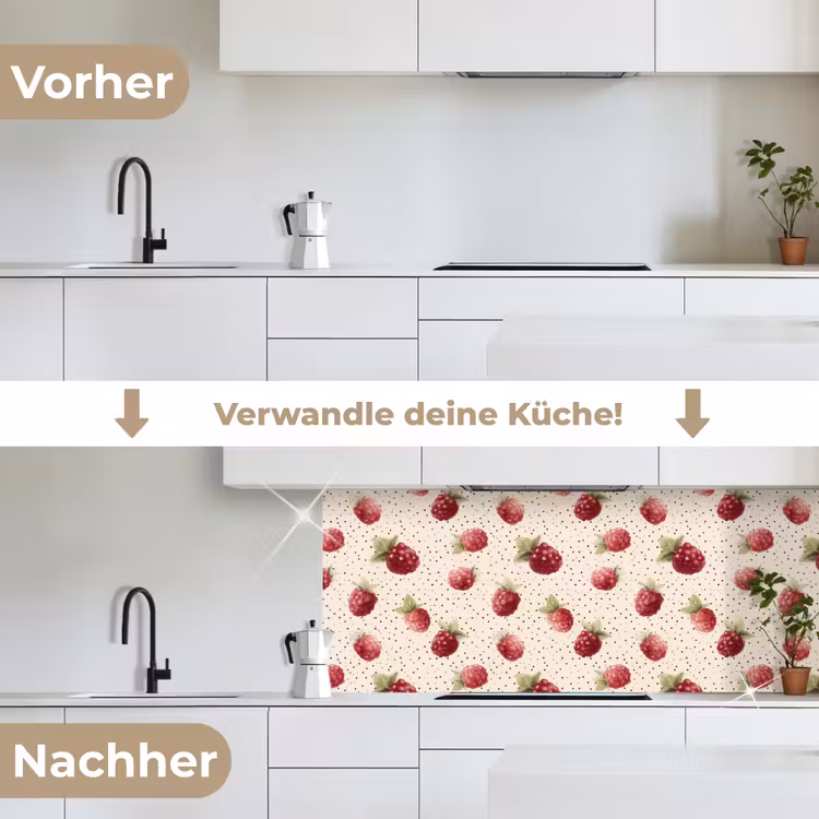 Framboos - Stippen - Rood keuken achterwand 2 middel 871 -voor-na_DE