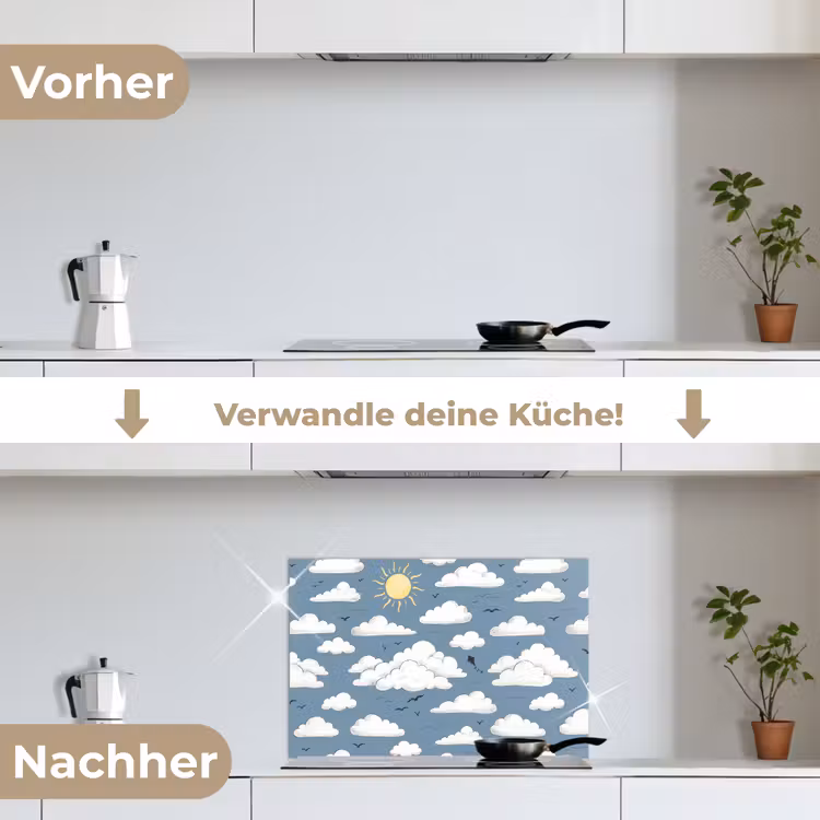 Lucht - Zon - Wolken - Natuur - Blauw keuken achterwand spatscherm klein -voor_na_DE
