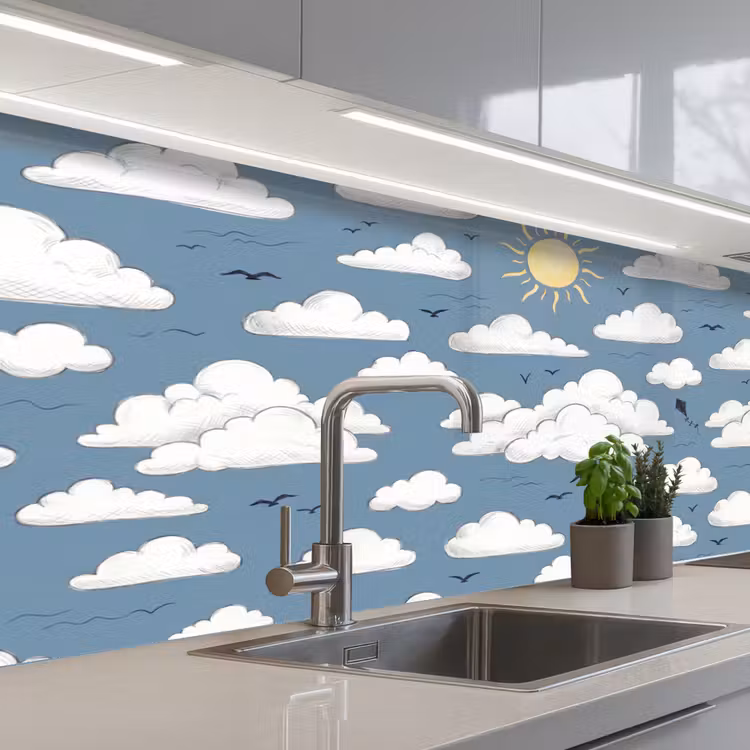 Lucht - Zon - Wolken - Natuur - Blauw keuken achterwand 2 middel -3d_schuin