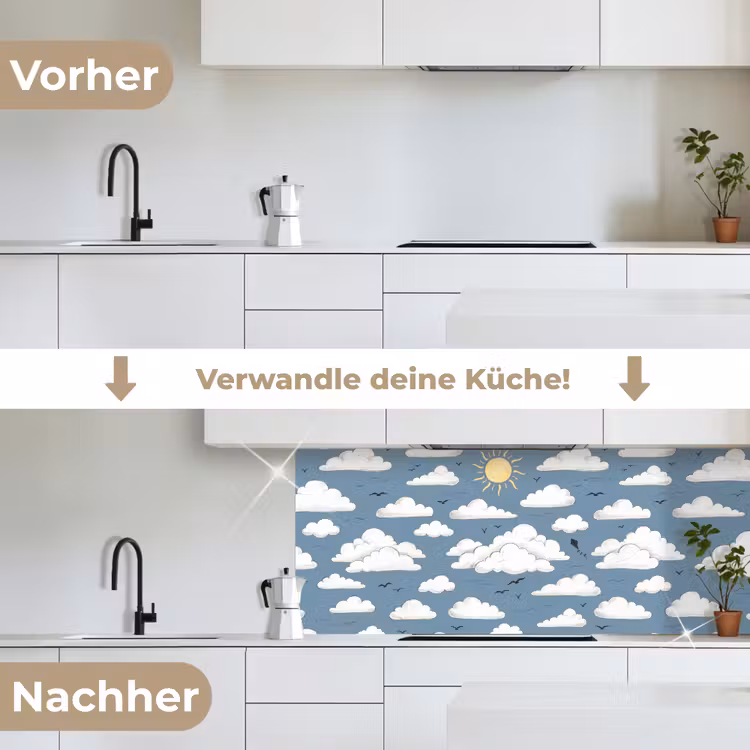Lucht - Zon - Wolken - Natuur - Blauw keuken achterwand 2 middel -voor-na_DE