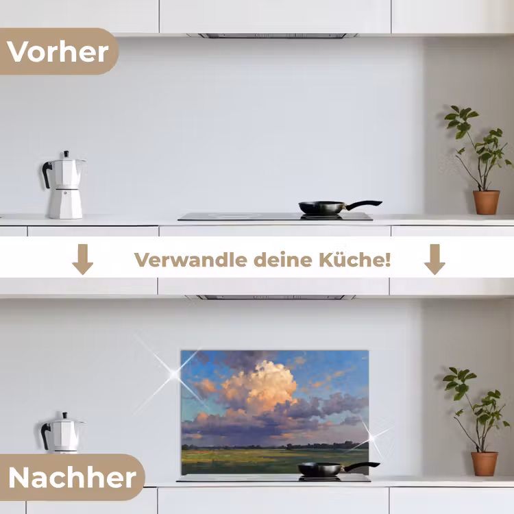 Lucht - Wolken - Landschap - Modern - Oranje keuken achterwand spatscherm klein -voor_na_DE