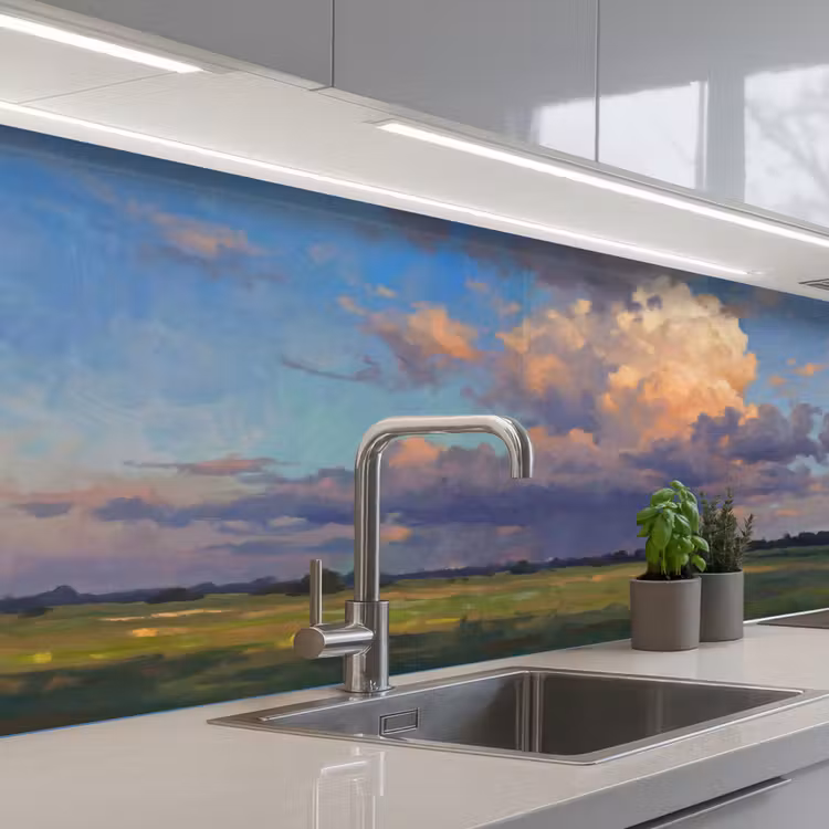 Lucht - Wolken - Landschap - Modern - Oranje keuken achterwand 2 middel -3d_schuin