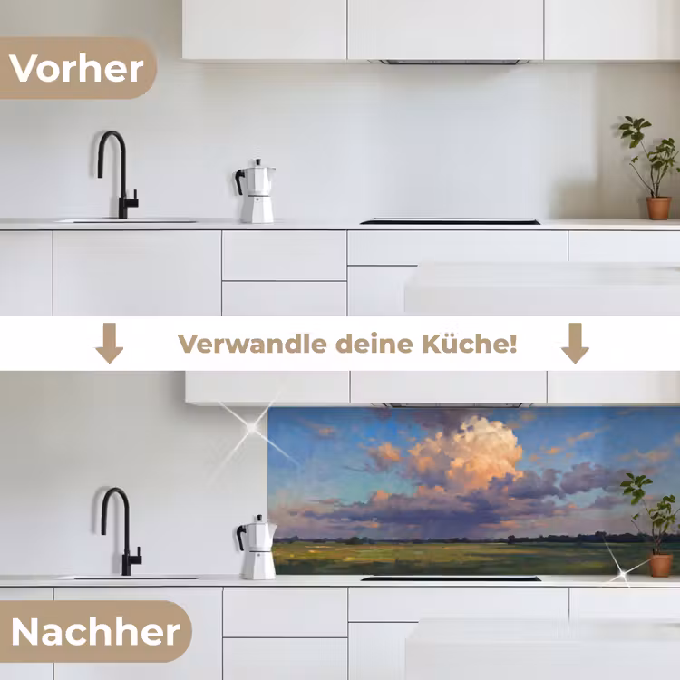 Lucht - Wolken - Landschap - Modern - Oranje keuken achterwand 2 middel -voor-na_DE