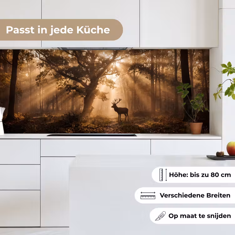 Hert - Bos - Mistig - Natuur - Goud keuken achterwand 2 middel -sfeer4_DE