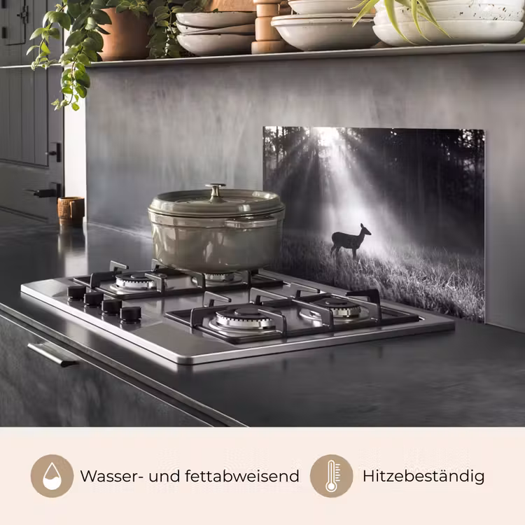 Hert - Bos - Zonnestralen - Zwart-wit - Natuur keuken achterwand spatscherm klein -usp_DE