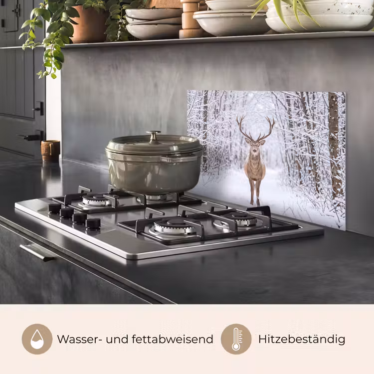Hert - Winter - Bos - Natuur - Wit keuken achterwand spatscherm klein -usp_DE