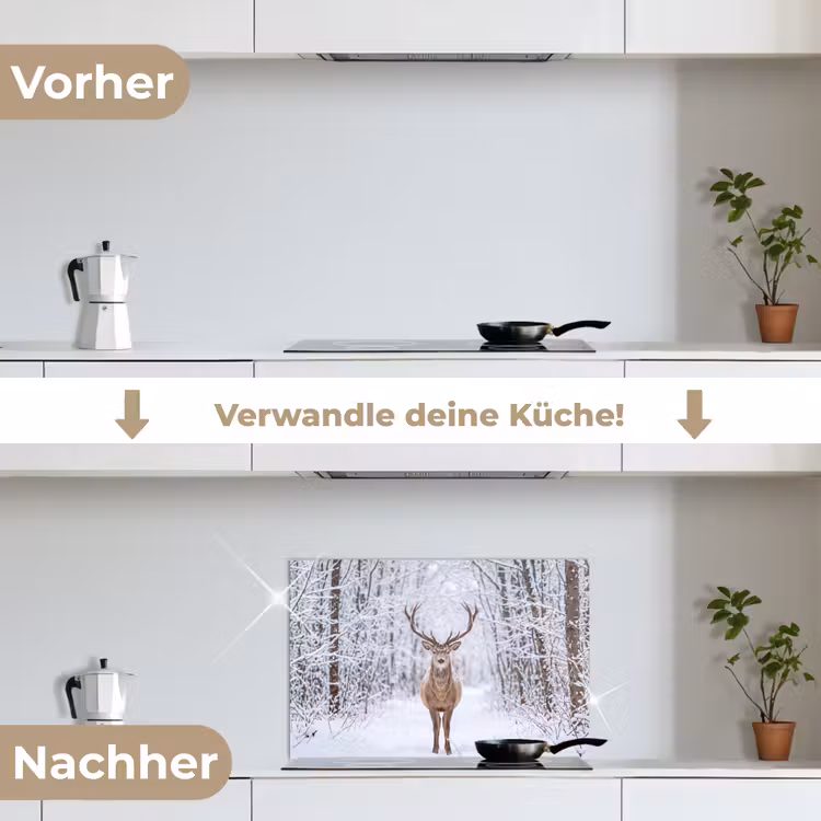 Hert - Winter - Bos - Natuur - Wit keuken achterwand spatscherm klein -voor_na_DE