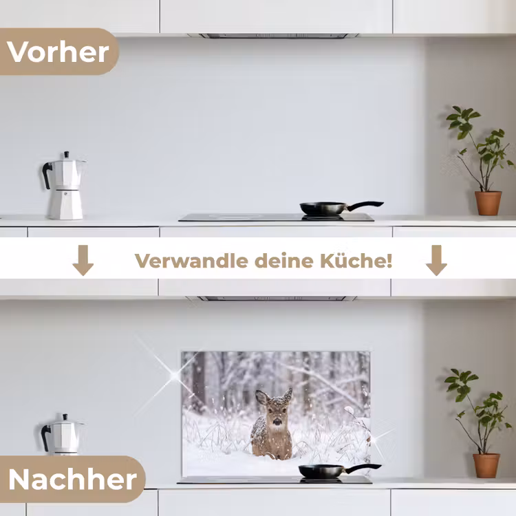 Hert - Sneeuw - Bos - Dieren - Vertederend keuken achterwand spatscherm klein -voor_na_DE