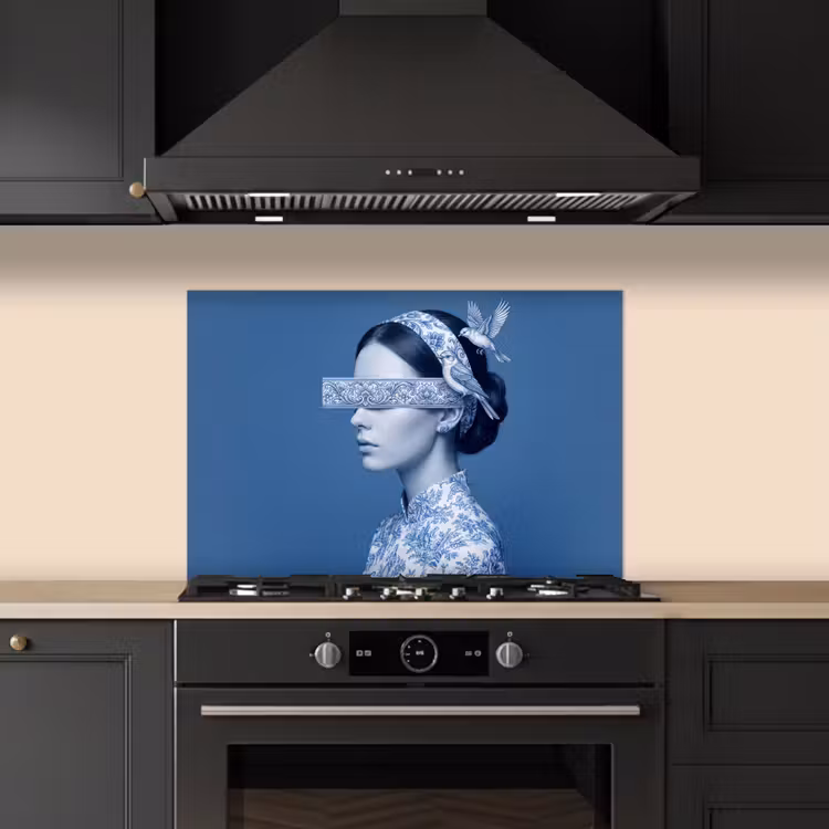 Portret - Klassiek - Wit - Blauw keuken achterwand spatscherm klein -sfeer1