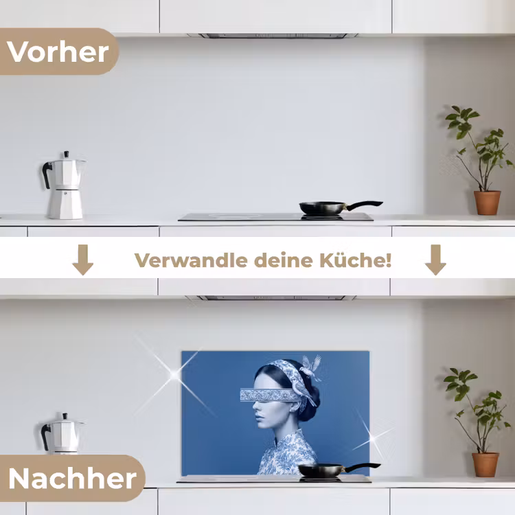Portret - Klassiek - Wit - Blauw keuken achterwand spatscherm klein -voor_na_DE