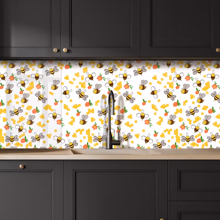 Honing - Bij - Bloemen - Patronen - Lente keuken achterwand 2 middel 871 -sfeer1