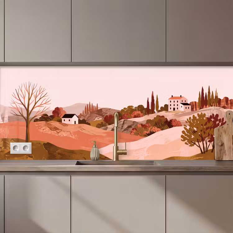 Heuvellandschap - Grafisch - Terracotta keuken achterwand 2 middel zz_3dshopping