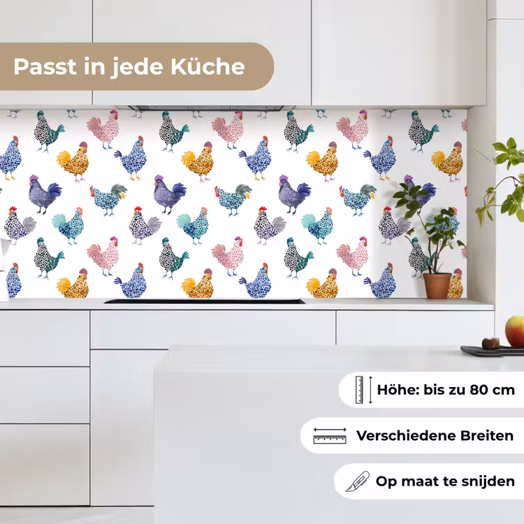 Kippen -Aquarel - Kleurrijk keuken achterwand 2 middel 871 -sfeer4_DE