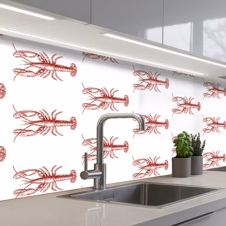 Kreeften - Donkerrood - Patroon keuken achterwand 2 middel -3d_schuin