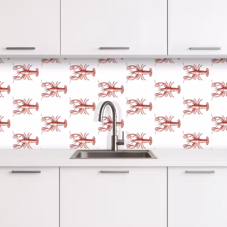 Kreeften - Donkerrood - Patroon keuken achterwand 2 middel -3d