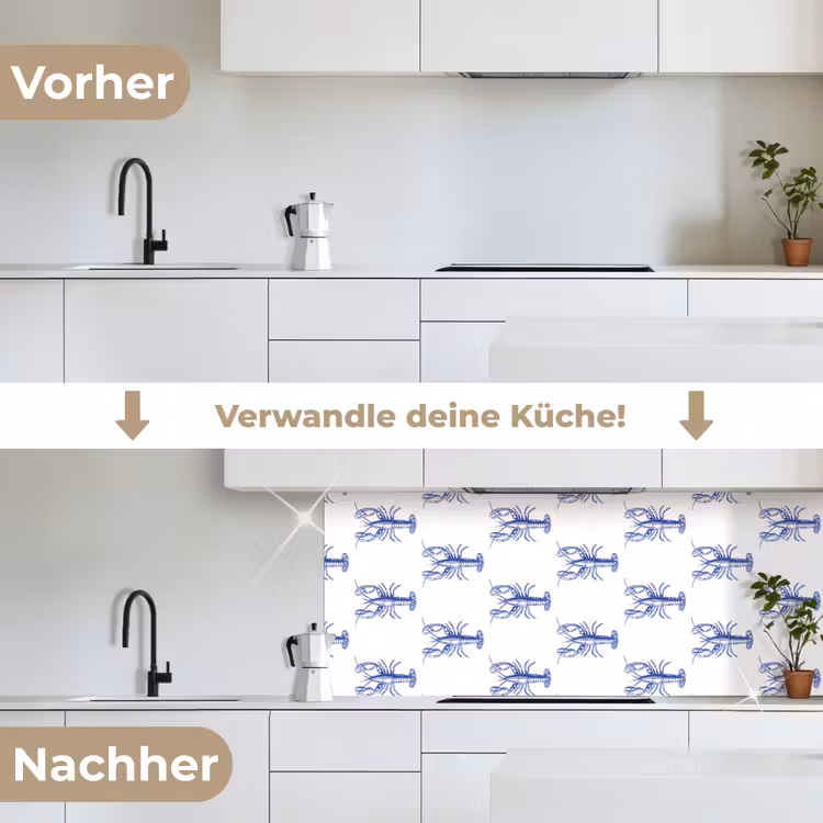 Kreeften - Patroon - Blauw - Wit keuken achterwand 2 middel -voor-na_DE