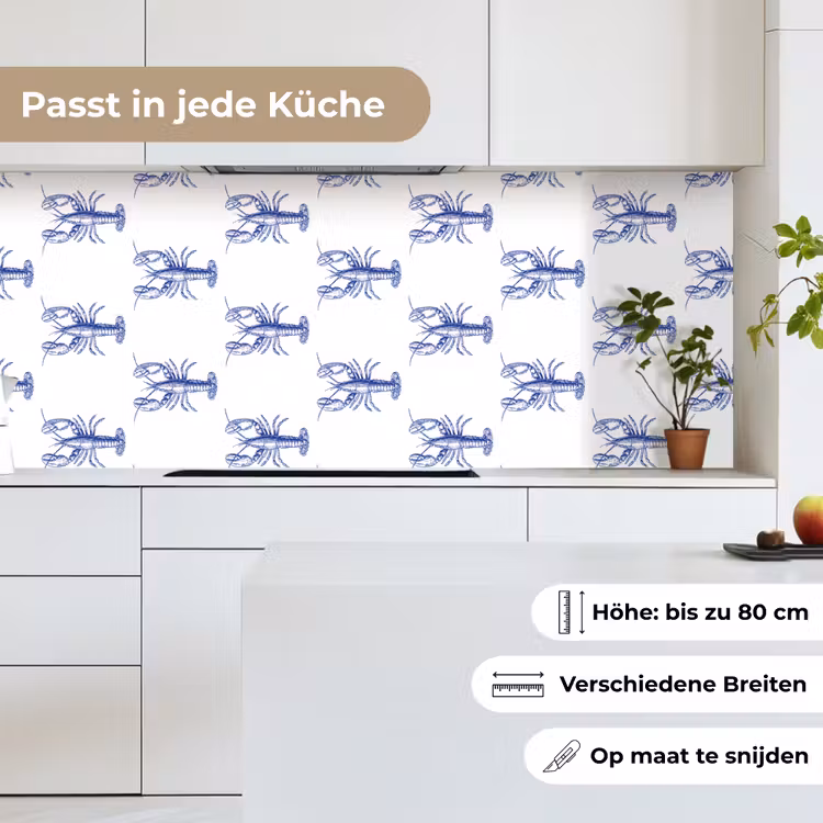 Kreeften - Patroon - Blauw - Wit keuken achterwand 2 middel -sfeer4_DE