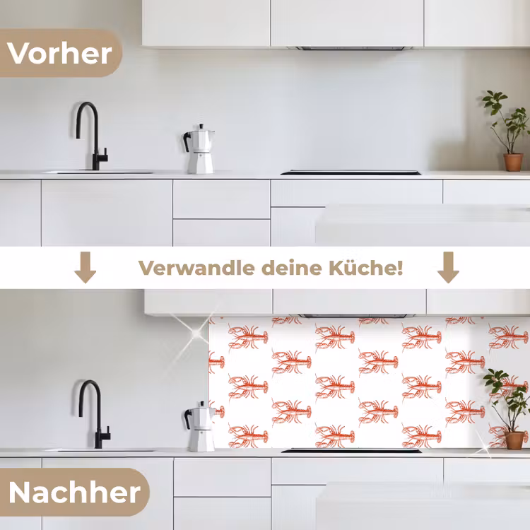 Kreeften - Rood - Patroon keuken achterwand 2 middel -voor-na_DE