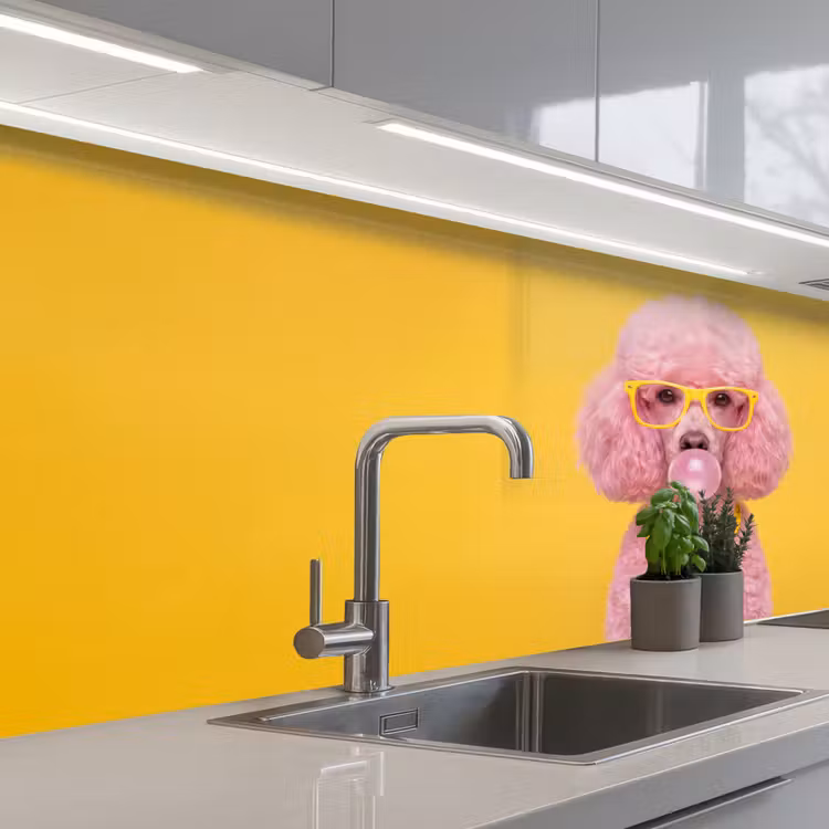 Hond - Kauwgum - Dieren - Modern - Roze keuken achterwand 2 middel -3d_schuin