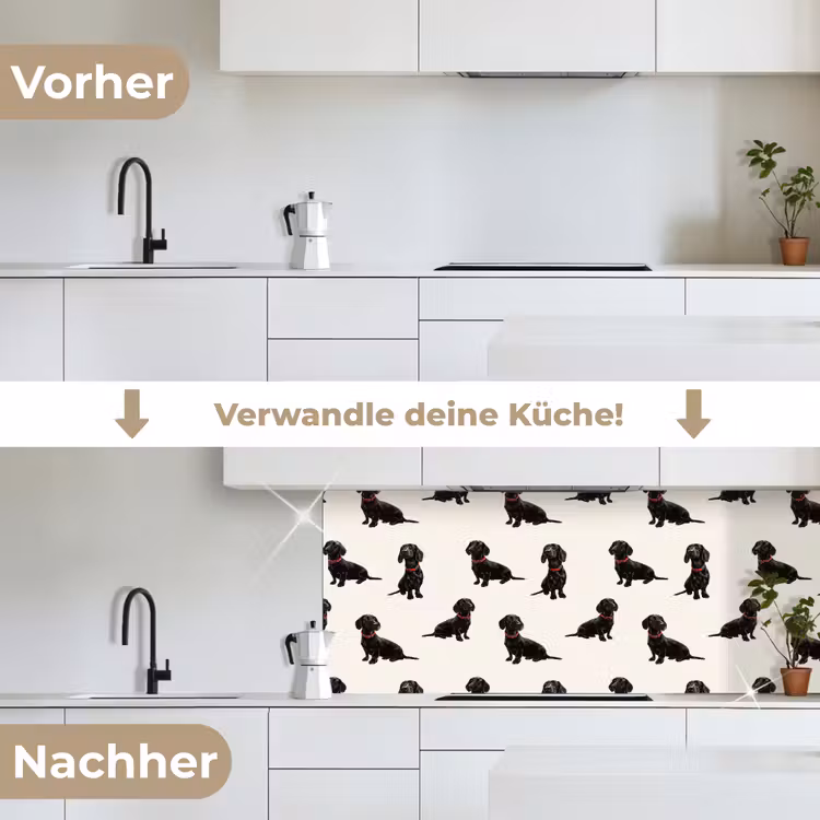 Hond - Patroon - Zwart keuken achterwand 2 middel 871 -voor-na_DE